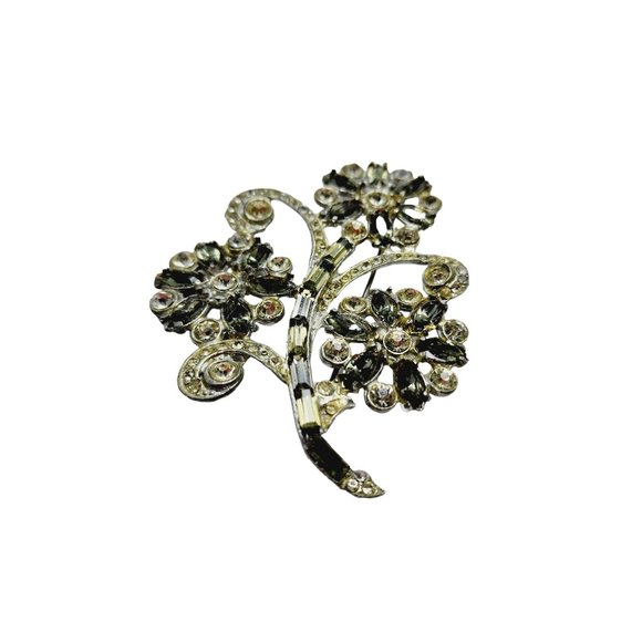 Vintage Early Pot Metal & 2 Tone Paste Huge Floral Spray Brooch (A865)